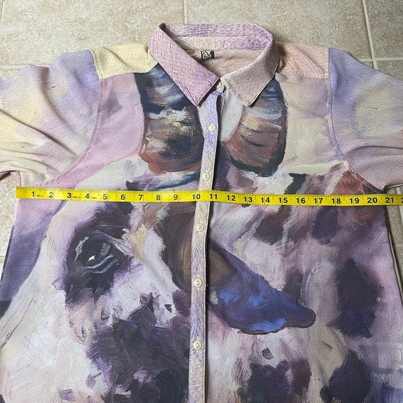 B Studio Art Cow Bull Farm Animal Sheer Long Button Down Cardigan Dress Size XL - Picture 12 of 12